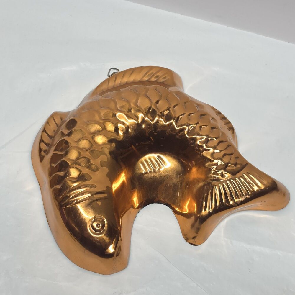 Vintage Koi Fish Copper Tin Retro Cake Pan Jello Mold Kitchen Wall Hanging Decor